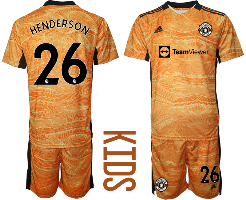 Youth 2021-2022 Club Manchester United orange yellow goalkeeper #26 Soccer Jersey